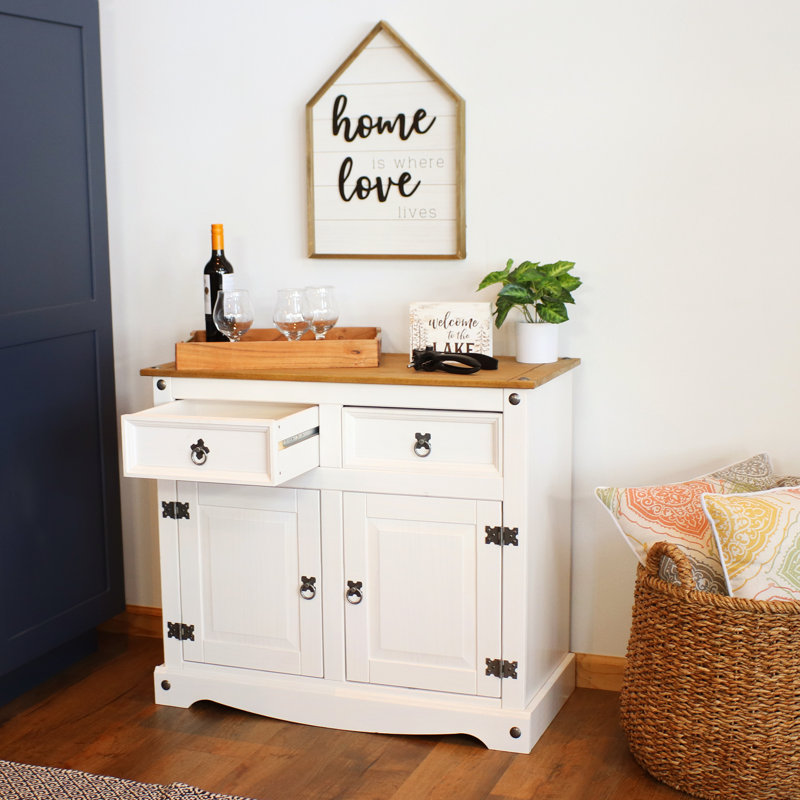 Buffet en bois massif de 36 po Charlcombe, Blanc / brun