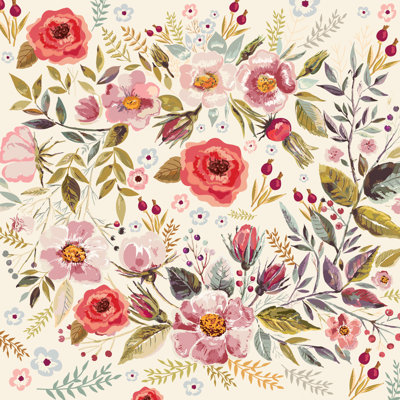 Southwick Removable Vintage Berries Flowers 4.17' L x 50" W Peel and Stick Wallpaper Roll