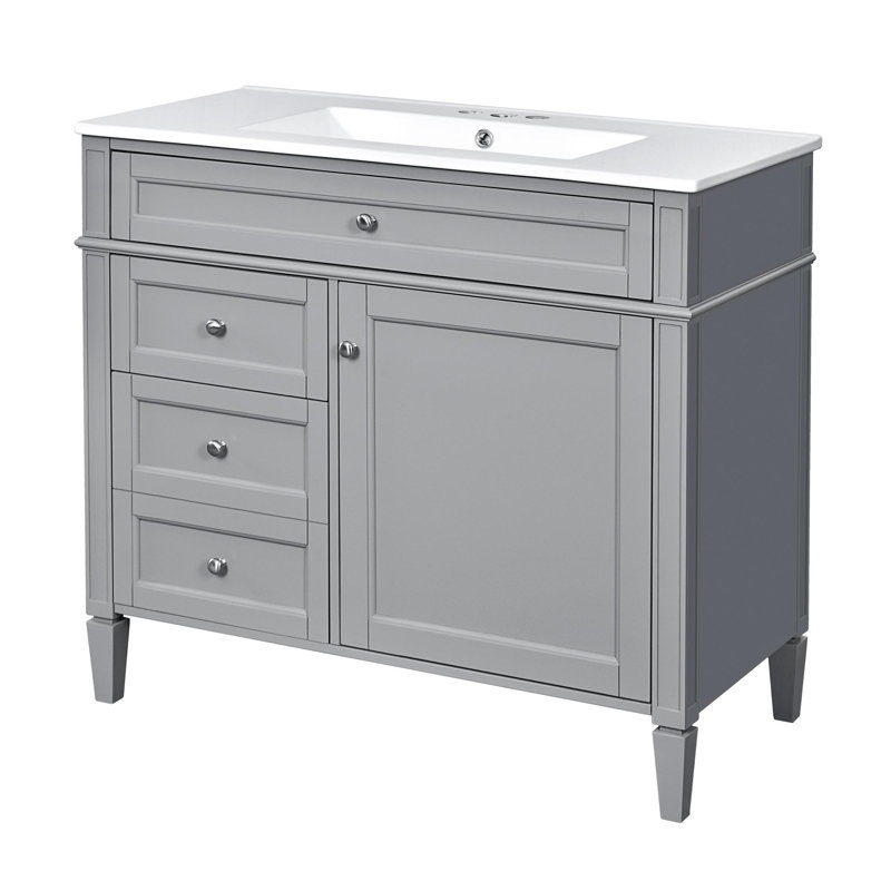 Meuble-lavabo 36 po avec lavabo supérieur, Gris, Argent argent