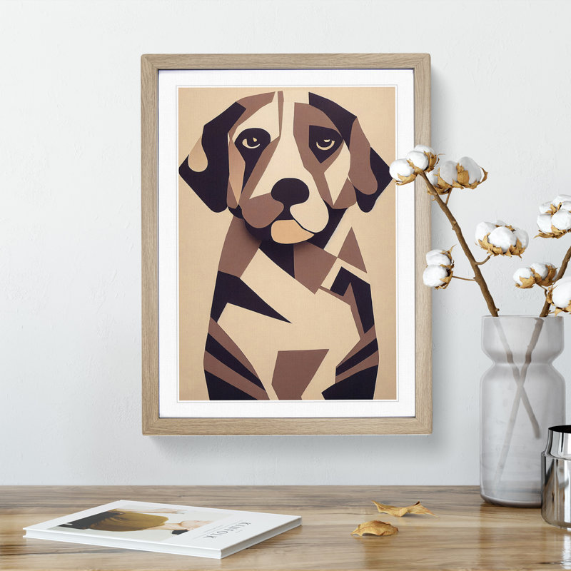 Portrait Of A Dog Abstract - Single Picture Frame Print, 64cm H x 46cm W x 2cm D, Oak Framed