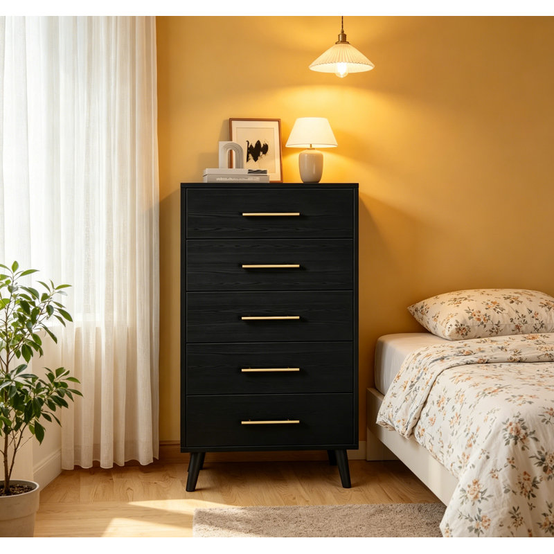 Jakyria 43' H 5-Drawer Tall Dresser, Black