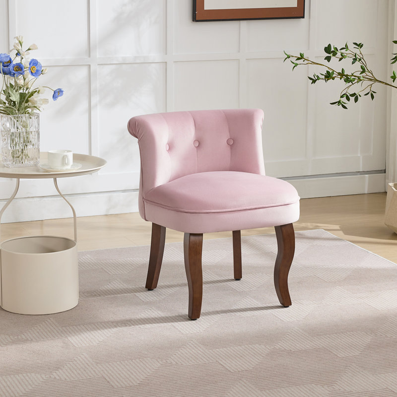 Fauteuil de coiffeuse capitonné en velours avec pieds en bois massif, Rose