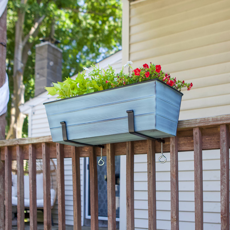 Metal Railing Planter, Nantucket Blue