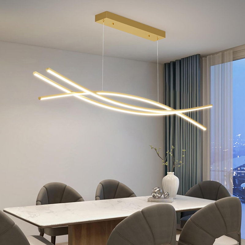 1M Gold Modern Fishbone LED Pendant Light Adjustable Height & Colour Temperature, Doré, L 39 po