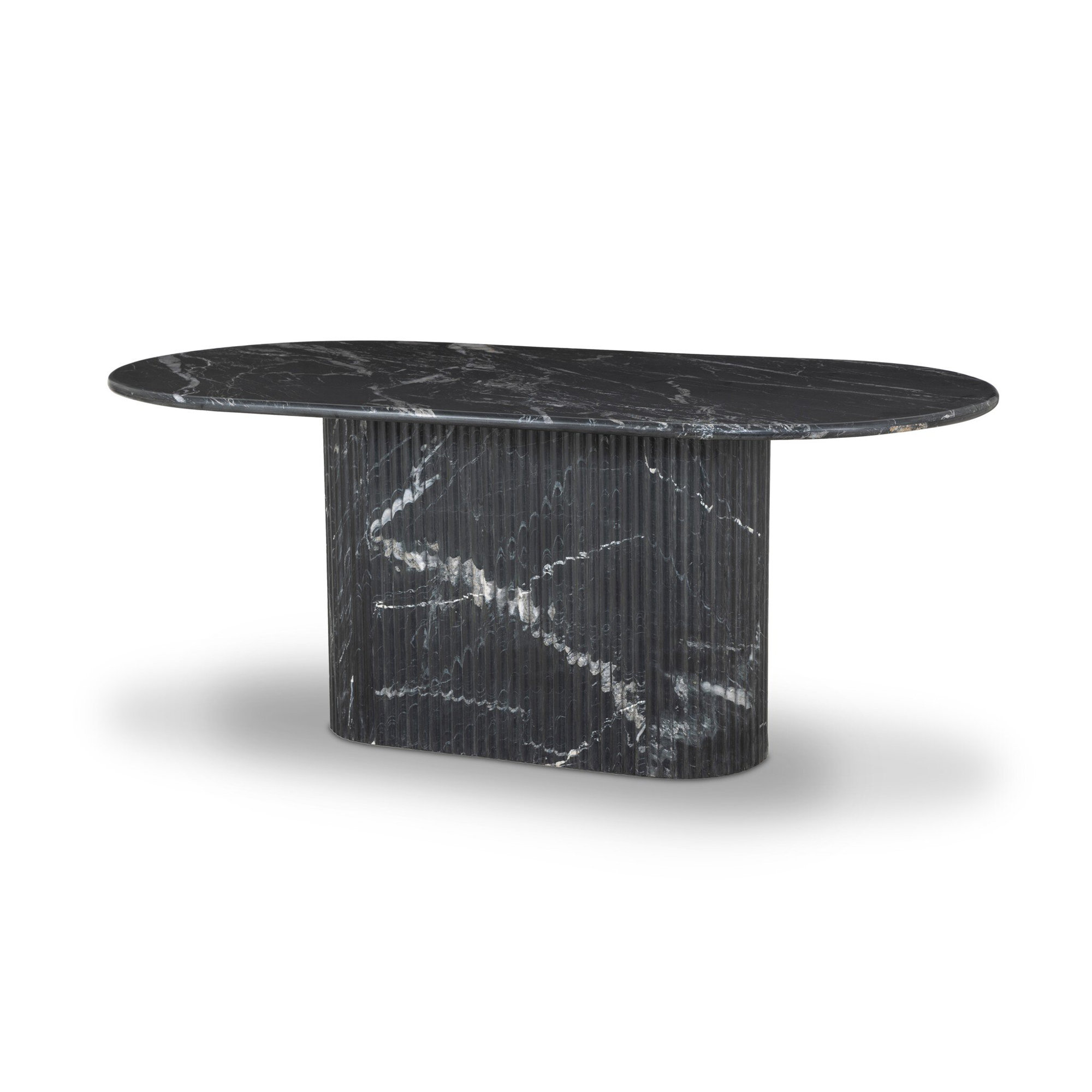 Holloman 74'' Oval Marble Dining Table, Black Marble/Black Scalloped Marble