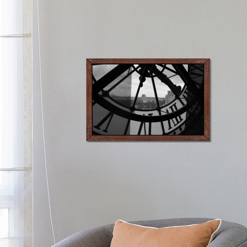 Clock Tower In Paris - Print on Canvas, Brown Floater Framed, 101.6 cm H x 66.04 cm W