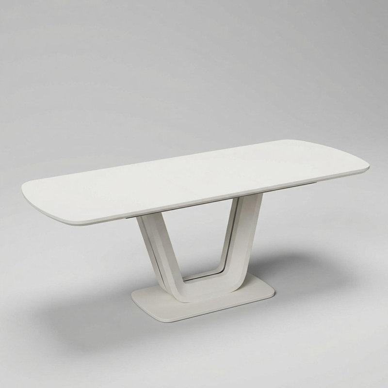 63 To 78.7 Inch Grey White Extendable Dining Table With U Shaped Legs Modern Industrial Mdf Kitchen Table For Home Or Office