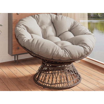 Chaise ergonomique en osier de 41,5 po avec coussin en tissu à densité de nuage épais, housse à 3 résistances, structure en fer de grande capacité, pivotant à 360 degrés pour la lecture, salon, chambre à coucher, salon, base grise, 2 couleurs