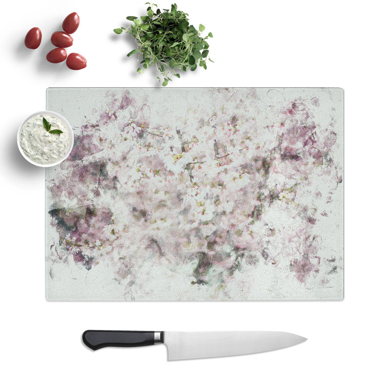 Tempered Glass Pink Cherry Blossoms Chopping Board, 28.5 cm x 39 cm