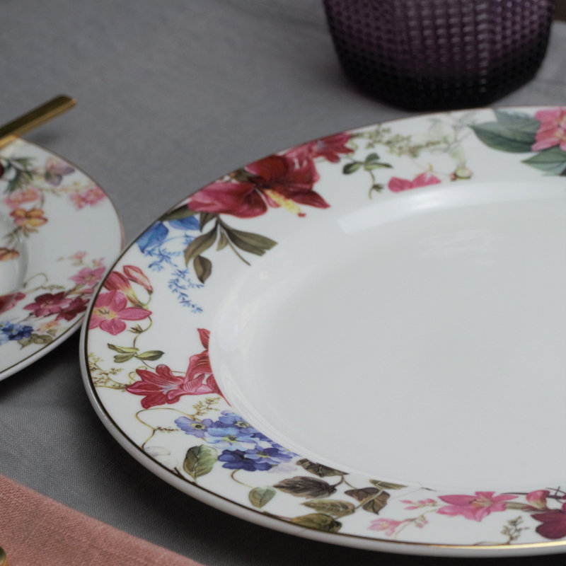 Grace's Tea Ware Pink Blue Garden Porcelain 10.5" Dinner Plate