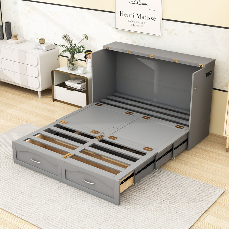 Queen Space-Saving Murphy Bed Cabinet with Drawer