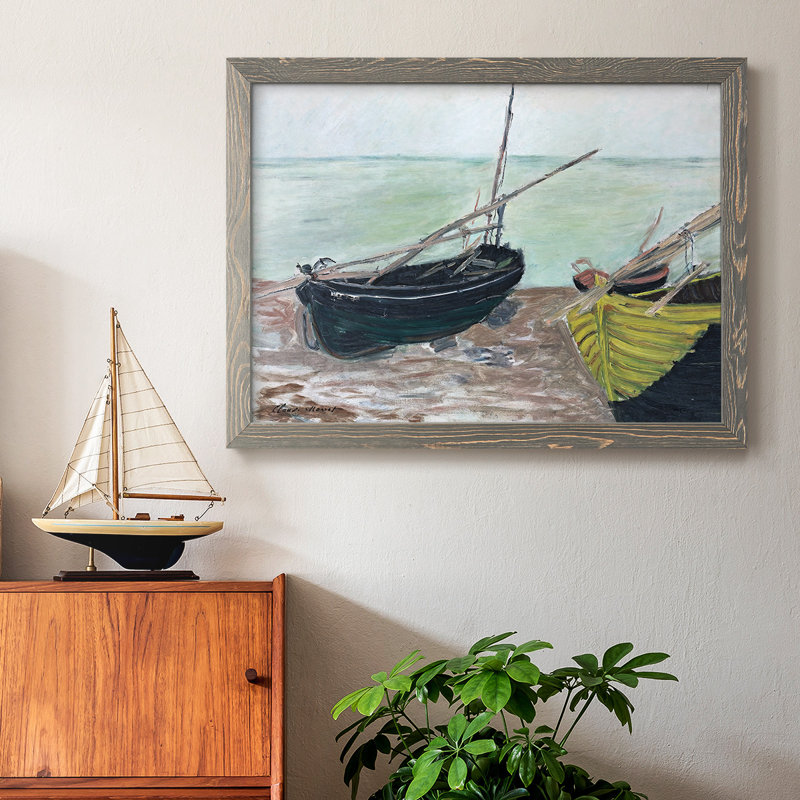 Bateaux sur la plage, 1885, reproduction d'art sur toile encadrée, Gris, H 28 po x l 42 po