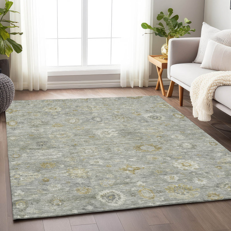 Tapis intérieur / extérieur gris lavable à la machine Xhevrie, Rectangle 10 pi x 14 pi