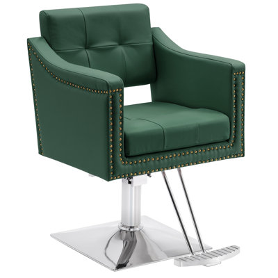 Vintage Hydraulic Salon Chair with Nailhead Trim, Styling Barber Chair