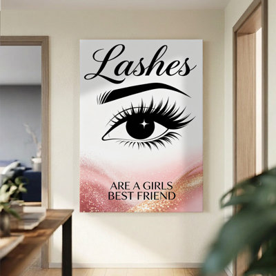1Pc Framed Canvas Poster Print Eyelash illustration with bold text, Glittery and glamorous art style. Wall Art Decor, Perfect for Room Decor Living Room Bedroom Office Kitchen Bathroom Home Decor, Ideal Home Wall Decoration Gift, 2D Flat