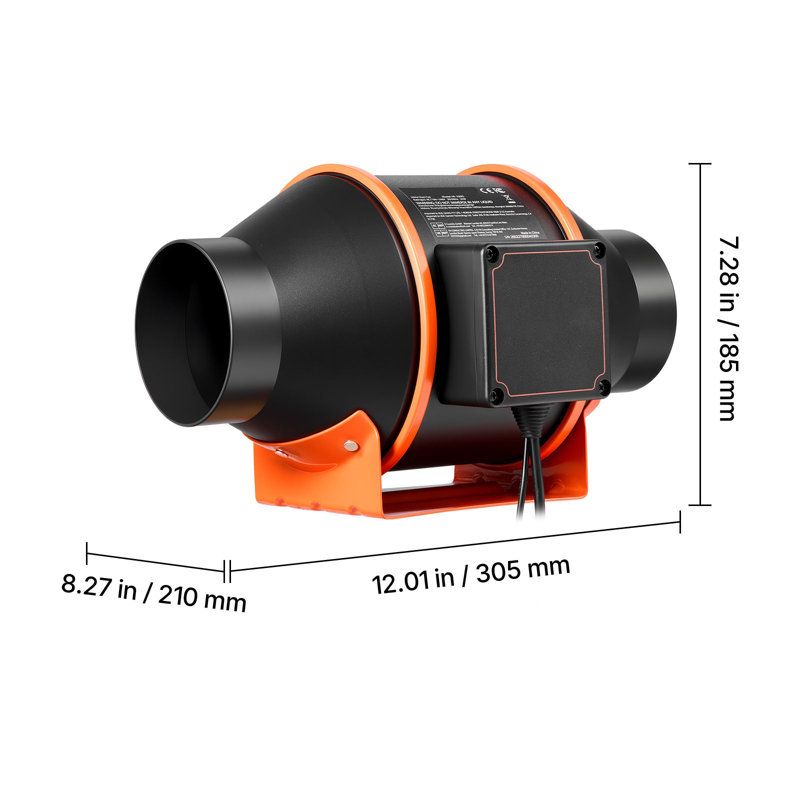Inline Duct Fan, 205 CFM 4 inch EC Motor Ventilation Fan with 3-Speed Circulation, 10-Speed PWM Controller, Timer-Controlled Operation, Cooling for Grow Tents, Indoor Gardening, Hydroponics