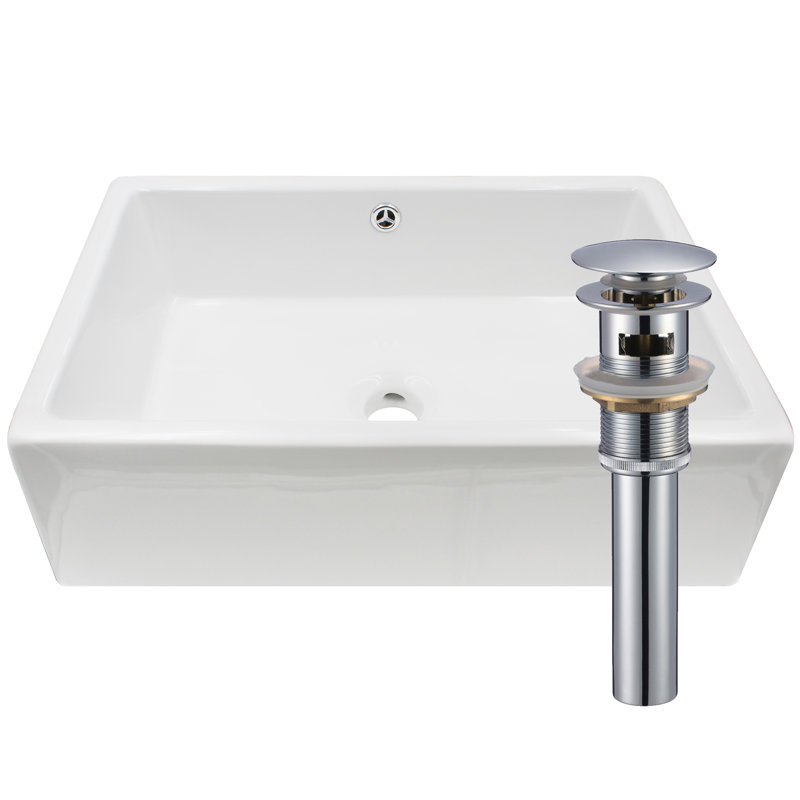 Novatto 20.5'' Porcelain Rectangular Bathroom Sink with Overflow, Chrome