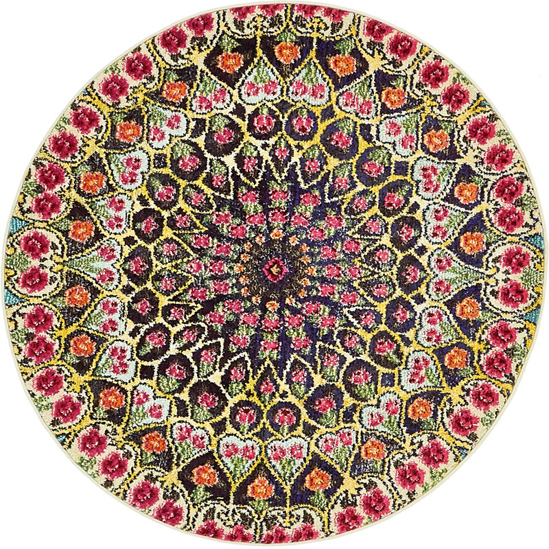 Dimonetta Washable Ikat Indoor Rug, Round 4'1"
