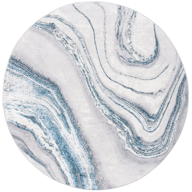 Shara Abstract Gray/Blue Area Rug, Round 6'7"