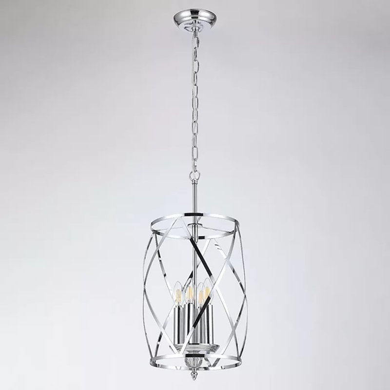 Luminaire suspendu cylindrique unique à 4 lumières Eryk, Chrome