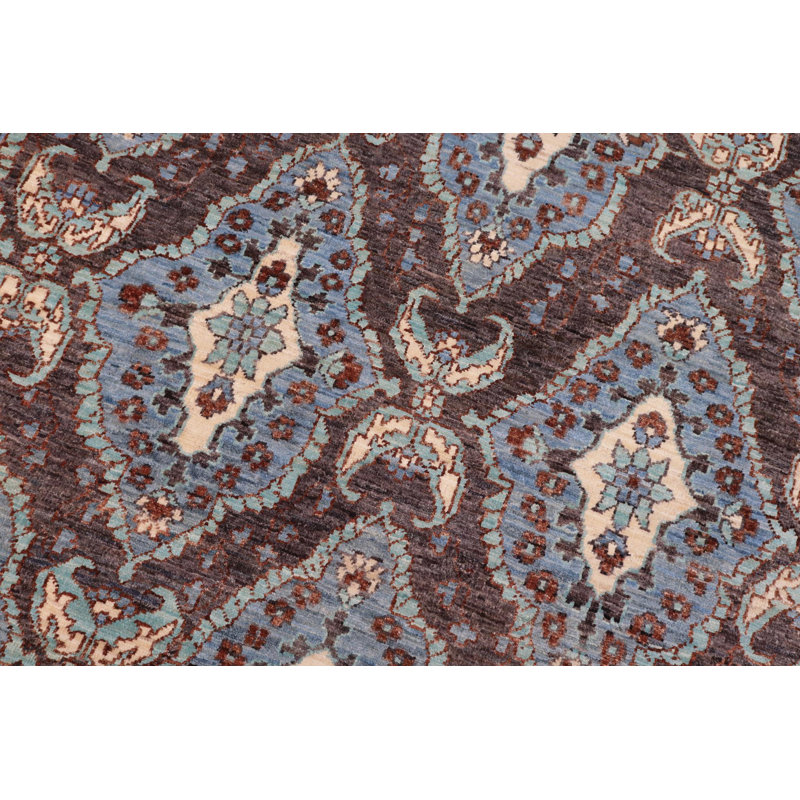Tapis gris / bleu en laine noué à la main 6 pi 3 po x 9 pi Everson Ikat