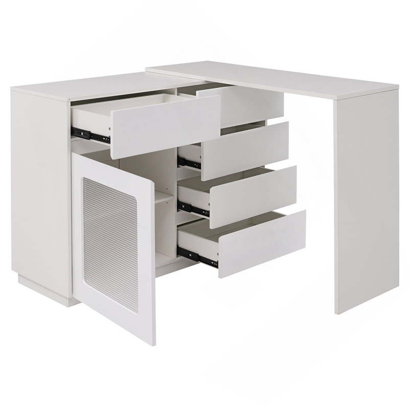 44"-85" Extendable Sofa Bar Table Cabinet Behind Couch Pub Table with LED