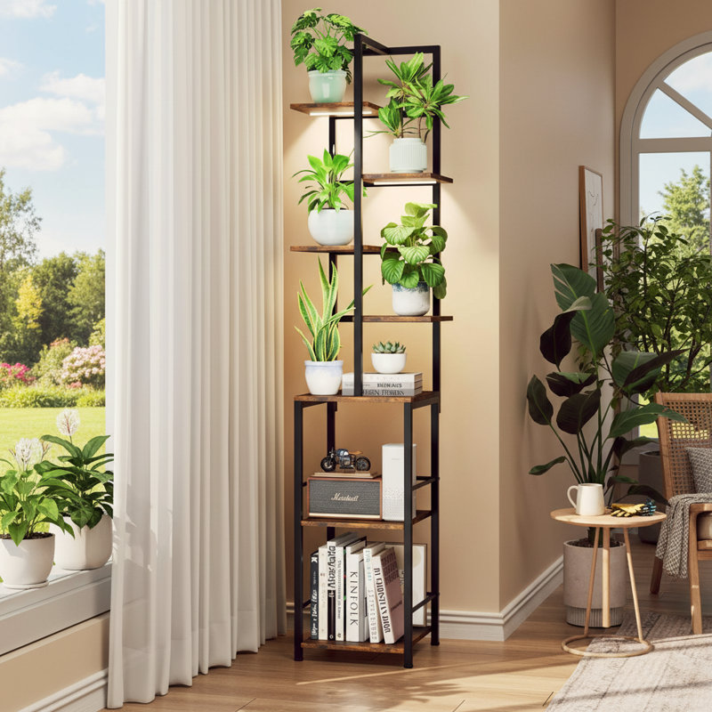 Support pour plante d'intérieur à 7 niveaux avec lumière de culture réglable et bibliothèque