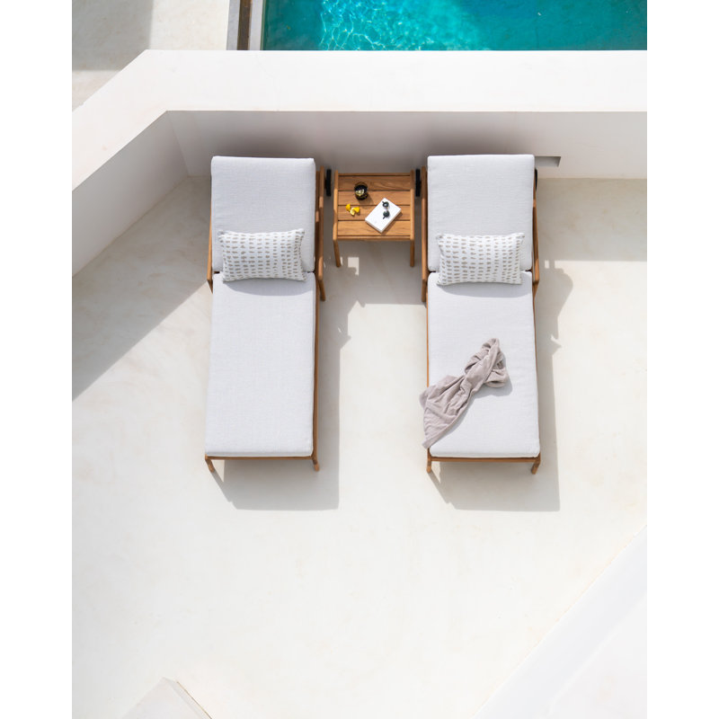 Jack Outdoor Teak Chaise Lounge, Teak Black Frame/Off White Cushion