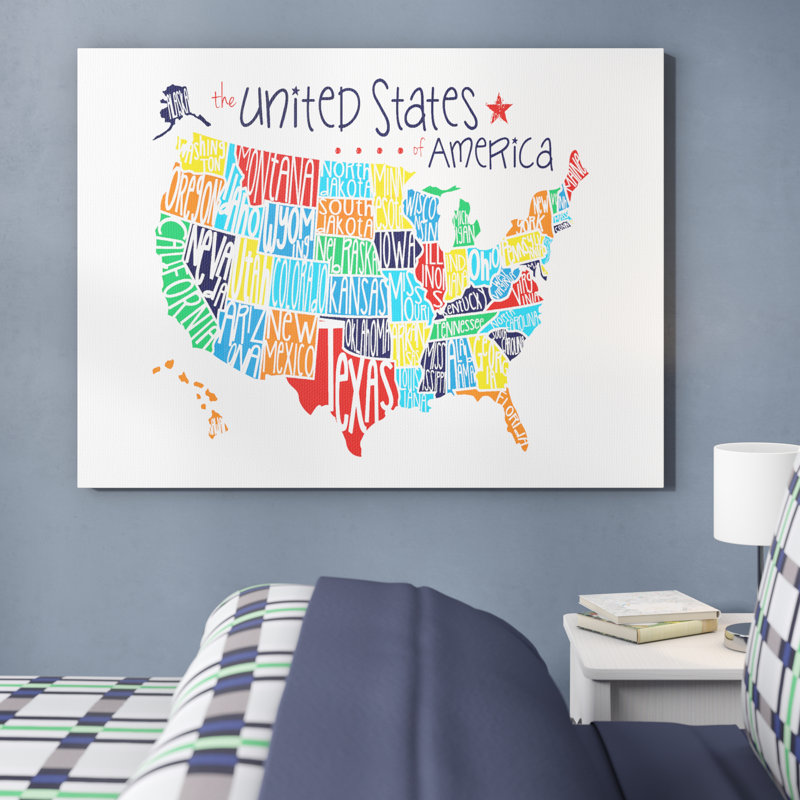 «Burkett Wall Plaque USA Map», art textuel, H 24 po x l 30 po, Toile tendue
