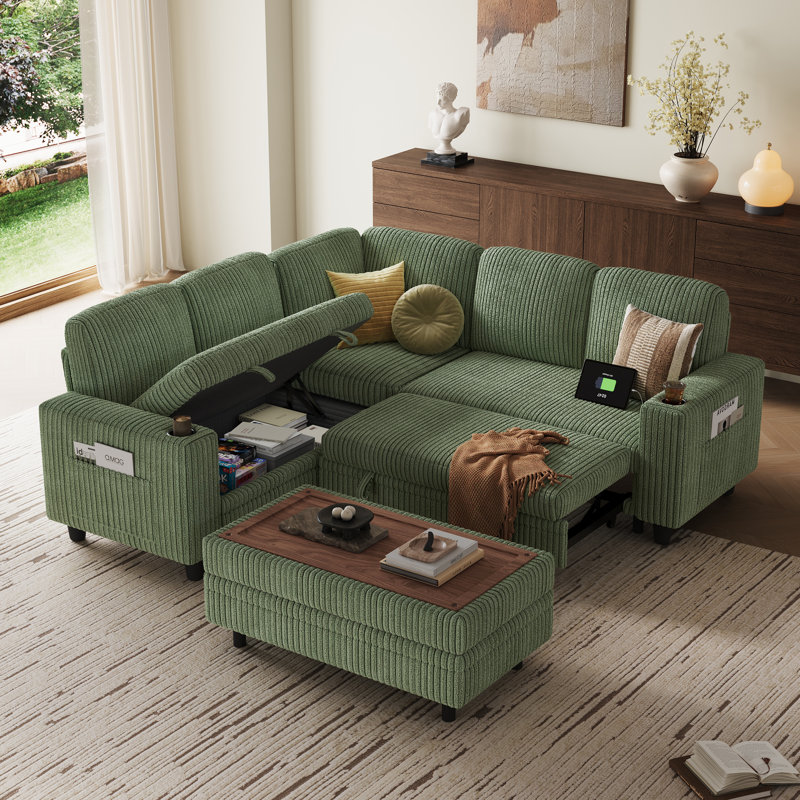 Canapé modulaire rembourré de 81 po avec repose-pieds Sherry, canapé coulissant, support de rangement USB et porte-gobelets Sherry