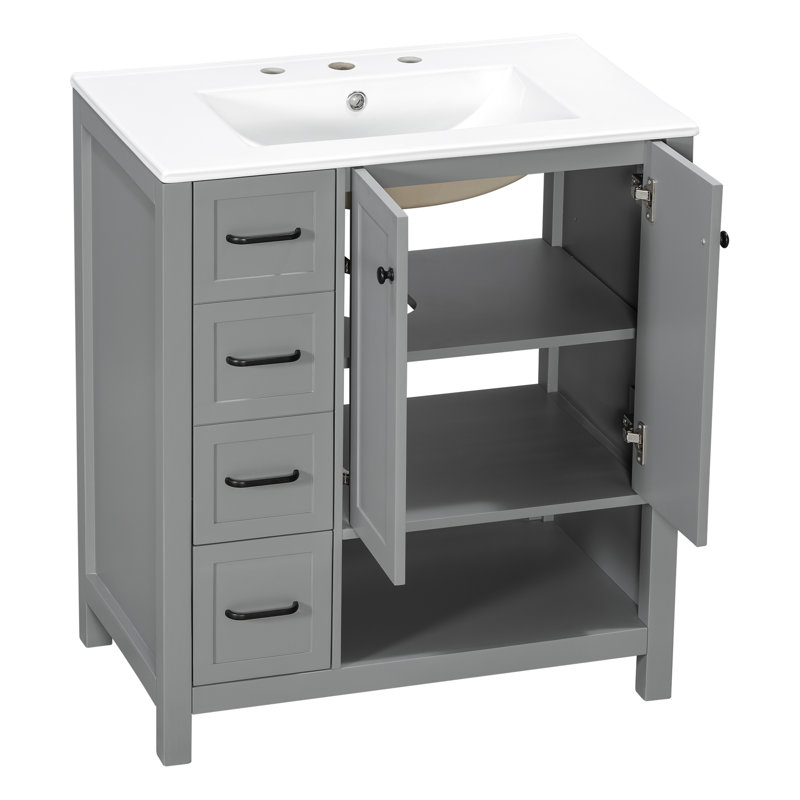 Meuble-lavabo 30 po avec comptoir d'évier, Gris