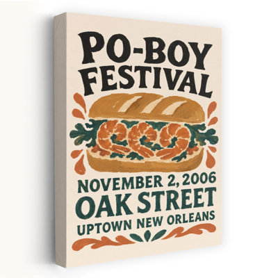 New Orleans Po-Boy Festival Classic Retro Vintage Oak Wall Art Print