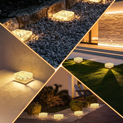 4 Pack Solar Ice Brick Lights, Warm White Auto Dusk to Dawn Solar Pathway Lights, IP65 Waterproof Outdoor Solar Brick Lights for Garden Walkway, Stairs, Patio & Driveway