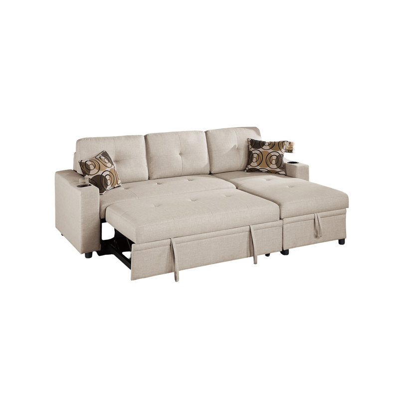 Canapé modulaire convertible en tissu Dorris, Tissu beige