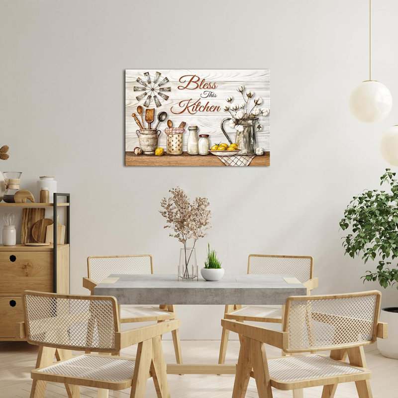 Kitchen Canvas Wall Art Rustic Farmhouse Kitchen Wall Decor Painting Art Print For Dining Room Decor, Framed Ready To Hang On Wall 24X36 Inch