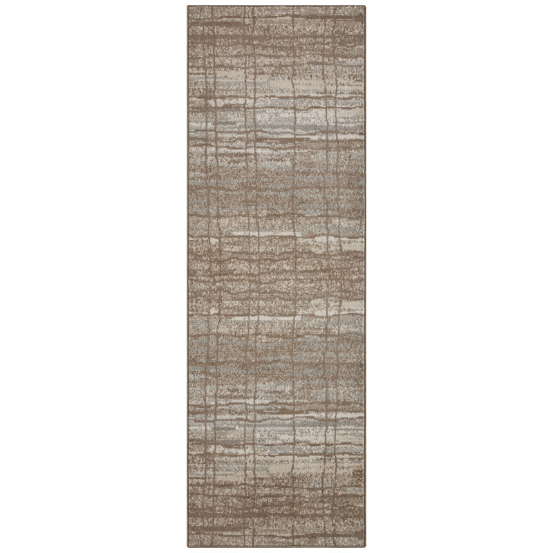 Machine Woven 100% Polypropylene Brown/Ivory Rug, Runner 80cm x 200cm