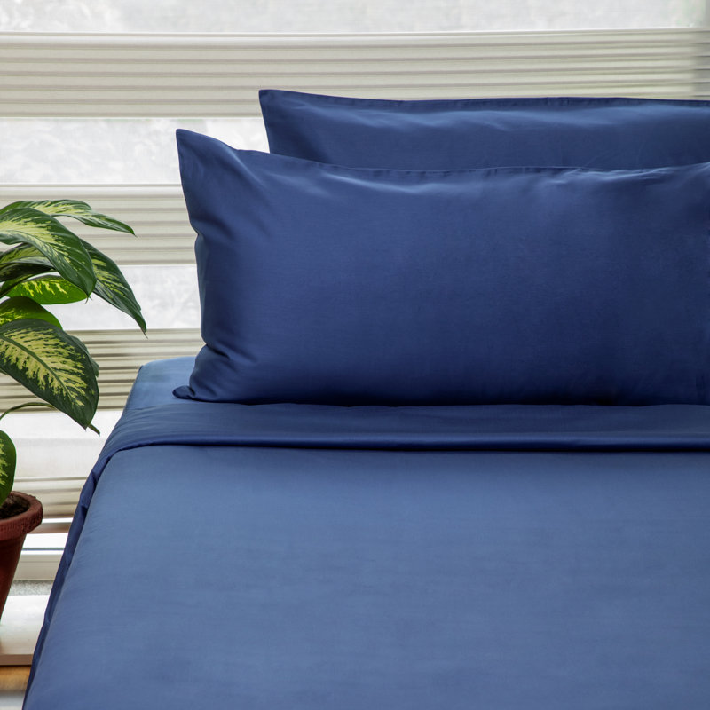 Ensemble de draps 100% coton 400 fils Sateen, Simple, Bleu foncé