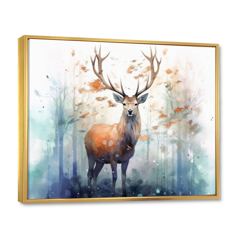 Woodland Wanderers - Deer, art mural, H 34 po x l 44 po x P 1,5 po, Cadre flottant doré