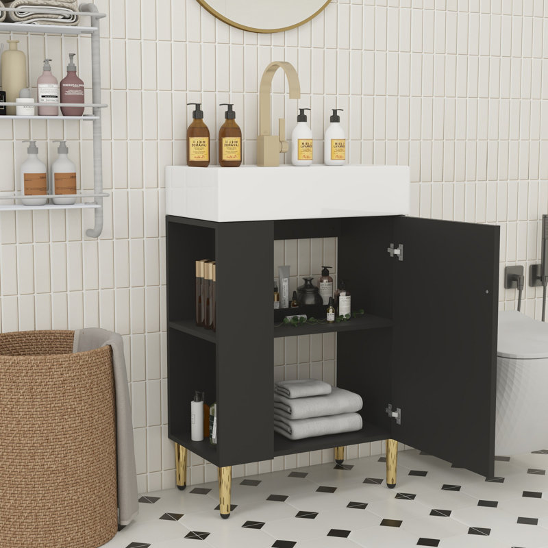 Meuble-lavabo en bois 21,6 po, Noir