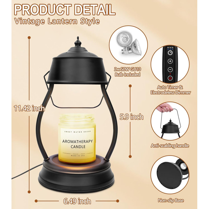 Dimmable Candle Warmer Lantern with Timer