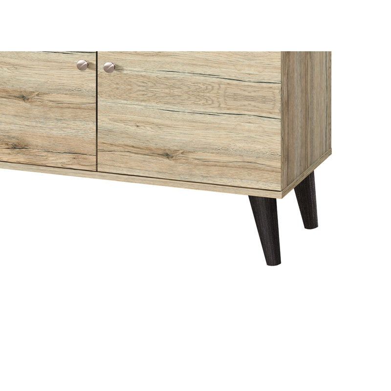 Modern Oak Tv Stand For 70-79" Tvs, With 2 Shelves & 1 Cabinet, Entertainment Spot Centre Stand, Oak, Cabinet