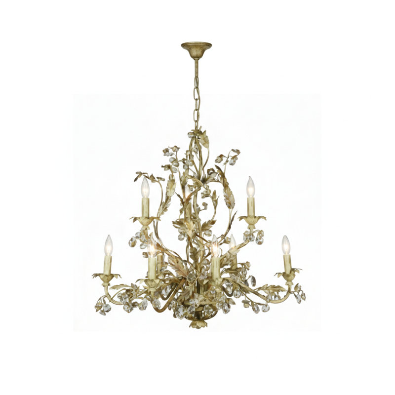 Lustre vert clair 9 lumières avec détails en cristal transparent