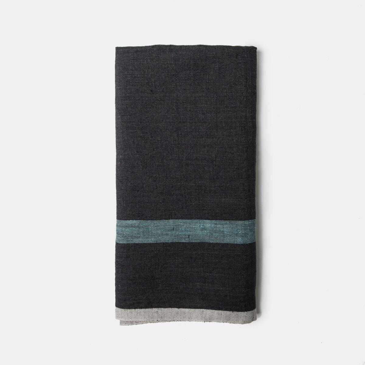 Stripe Tea Towel Kitchen Towel, Charcoal/Aqua