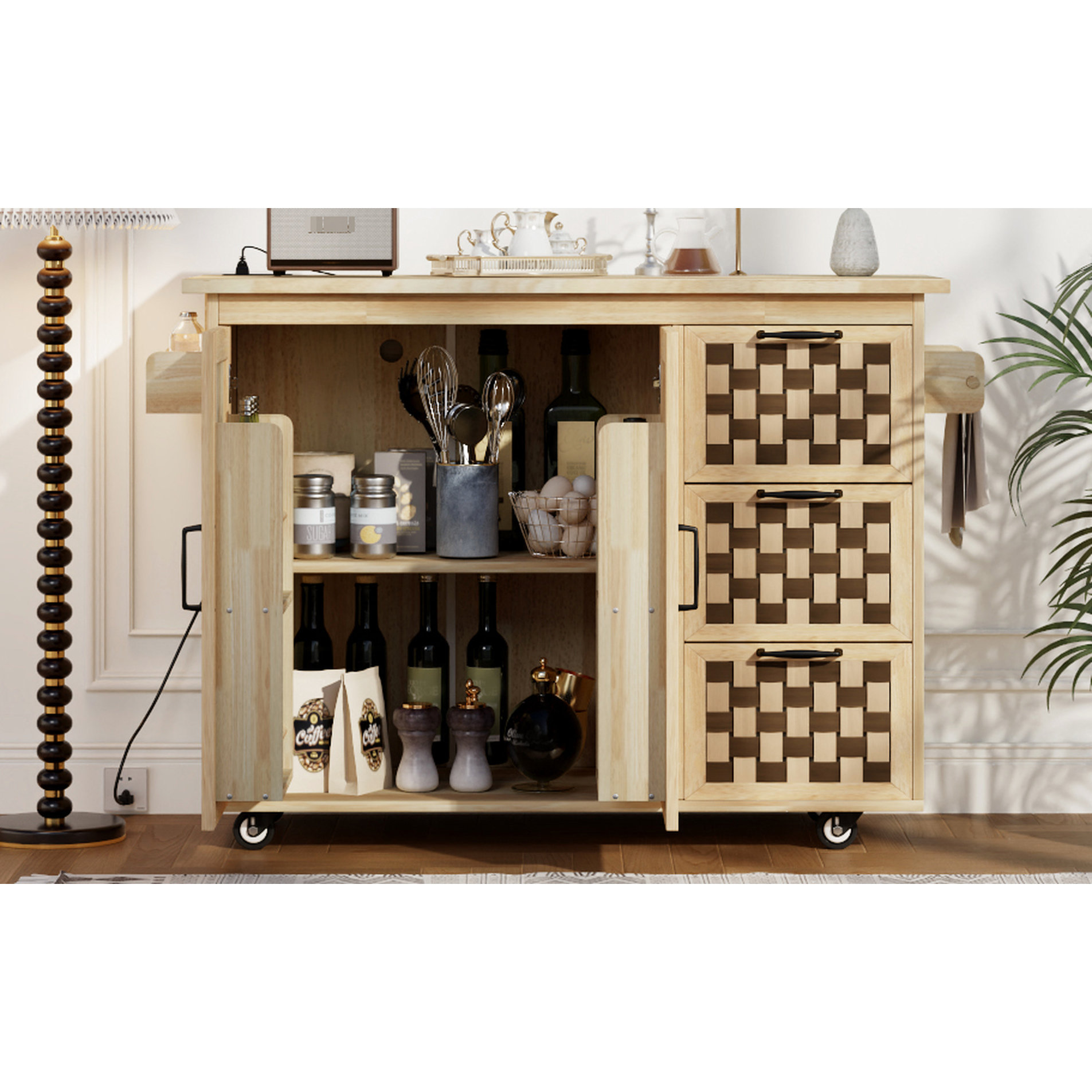 Ophelia & Co. Modern Kitchen Island With Checkerboard Design, Rolling ...