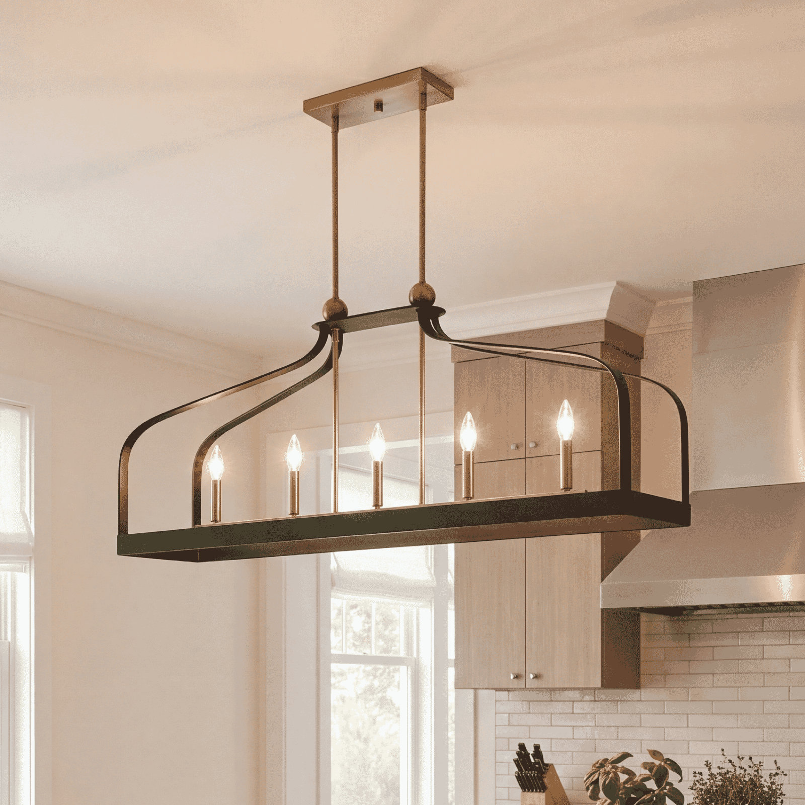 Kenmore 5 - Light Metal Dimmable Kitchen Island Chandelier, Matte Black/Brass