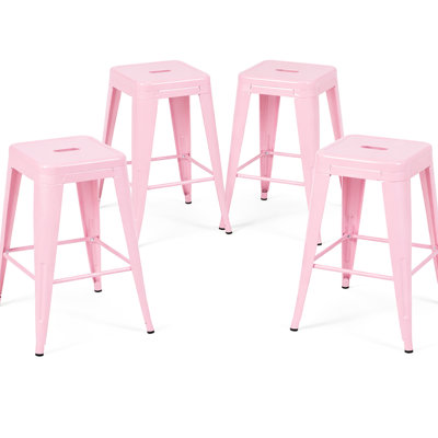 Tabourets de bar en métal rose sans dossier, hauteur de comptoir 61 cm (24 pouces), ensemble de 4. Installation rapide et facile pour îlot de cuisine ou bar. Résistants à la rouille et à l'eau. Montage sans outils. Imperméables et durables.