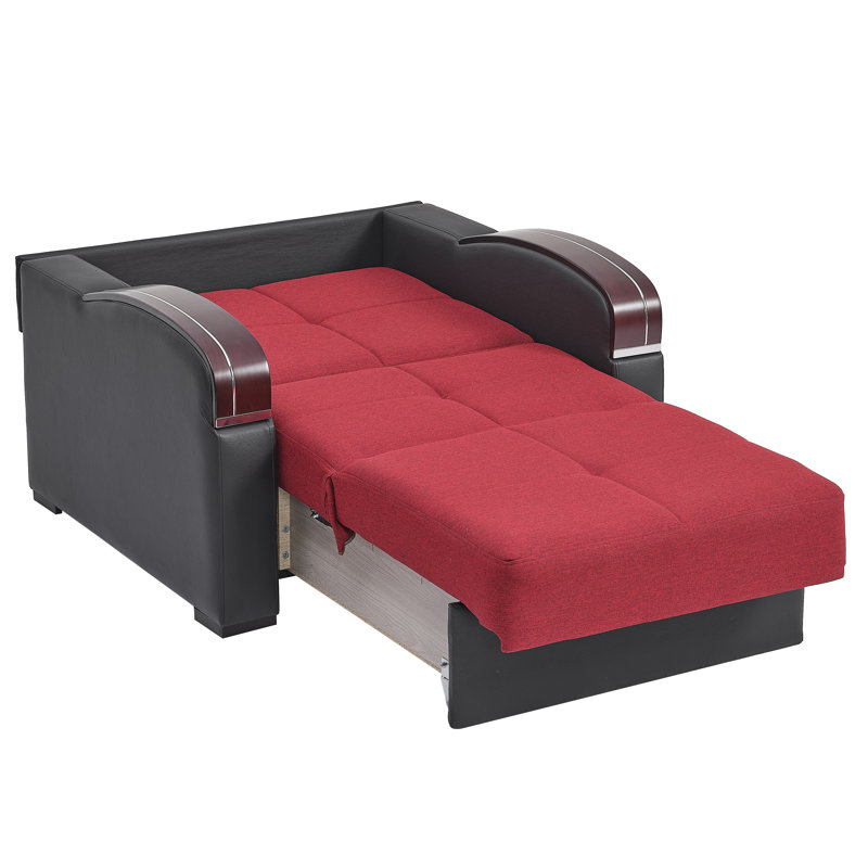 Annalesia Sleep Plus Fabric Upholstered Convertible 3-in-1 Sleeper Arm Chair With Storage, Red, Dark Gray