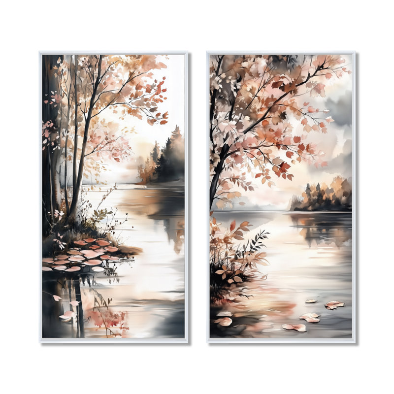 Reflets printaniers au bord du lac - Ensemble de 2 toiles décoratives « Forêt riveraine », 32" H x 32" W