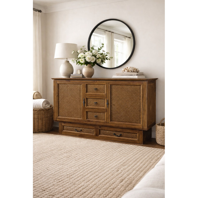 Queen Solid Wood Storage Murphy Bed with Mattress and Power Outlets