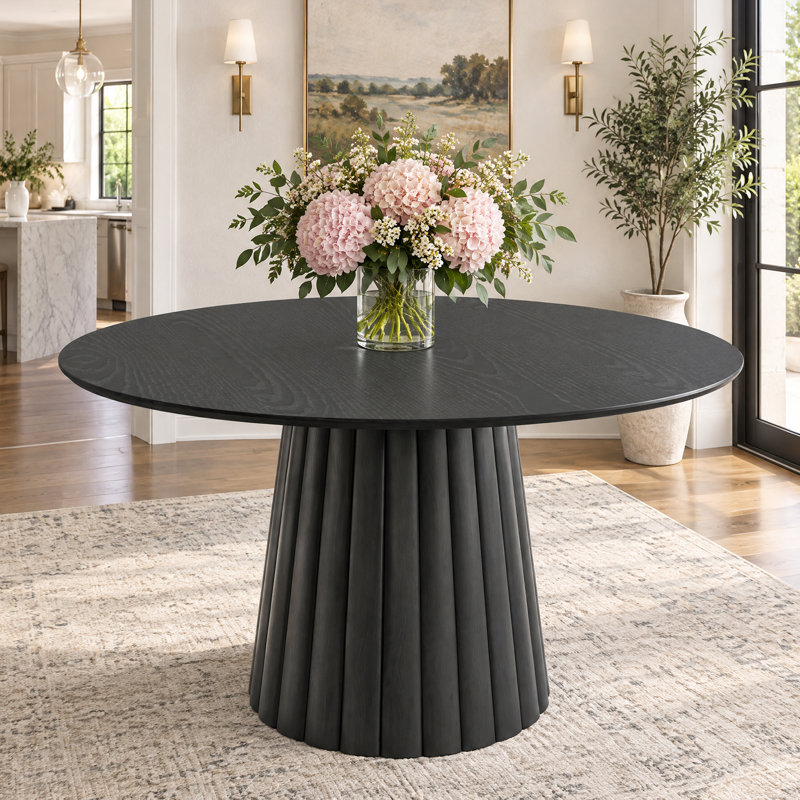 Table de salle à manger en bois massif, H 30 po x L 60 po x l 60 po, Noir, noir, noir, noir
